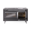 ILVE 60-inch Professional Plus II Natural Gas Dual Fuel Range with 9 Burners, Griddle, and Triple Glass Door Oven in Matte Graphite (UP60FWMPMG)