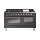 ILVE 60-inch Professional Plus II Propane Gas Dual Fuel Range with 9 Burners, Griddle, and Triple Glass Door Oven in Matte Graphite (UP60FWMPMGLP)