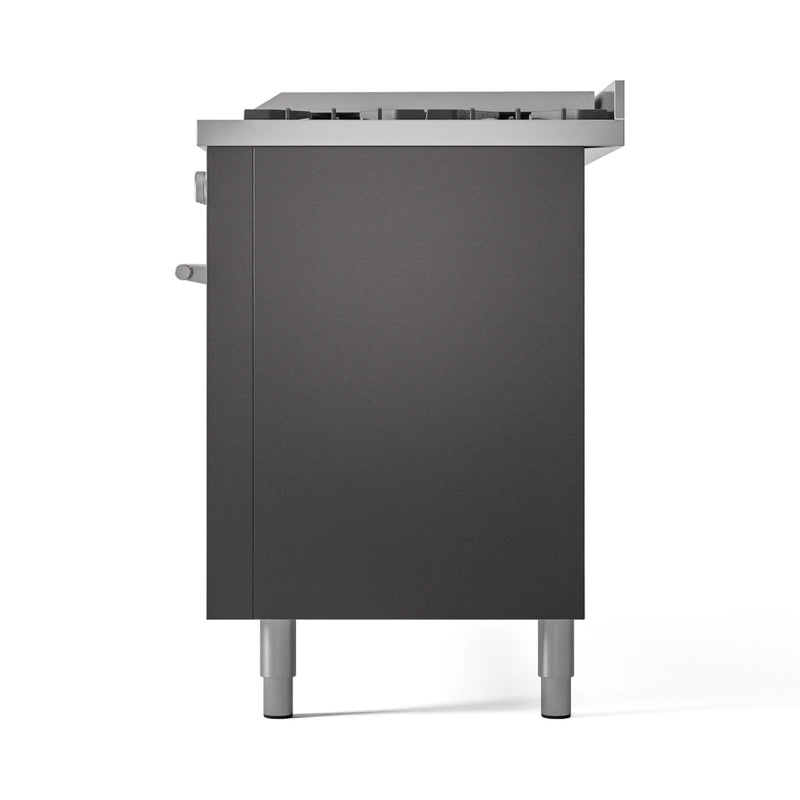 ILVE 60-inch Professional Plus II Dual Fuel Range with 9 Burners, Griddle, and Triple Glass Door Oven in Matte Graphite (UP60FWMPMG)