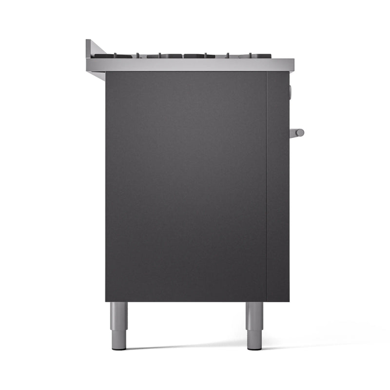 ILVE 60-inch Professional Plus II Dual Fuel Range with 9 Burners, Griddle, and Triple Glass Door Oven in Matte Graphite (UP60FWMPMG)