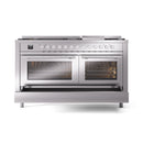 ILVE 60-inch Professional Plus II Natural Gas Dual Fuel Range with 9 Burners, Griddle, and Triple Glass Door Oven in Stainless Steel (UP60FWMPSS)