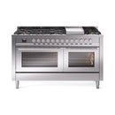ILVE 60-inch Professional Plus II Natural Gas Dual Fuel Range with 9 Burners, Griddle, and Triple Glass Door Oven in Stainless Steel (UP60FWMPSS)