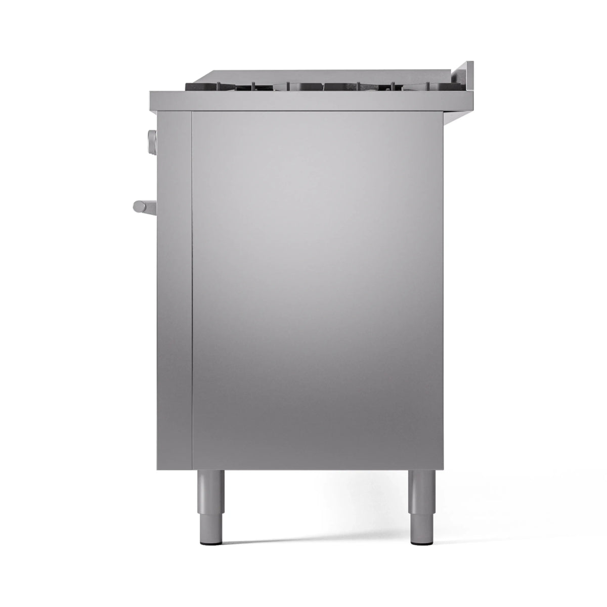 Stainless steel range side panel with rear vent and adjustable legs