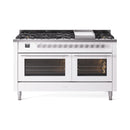 ILVE 60-inch Professional Plus II Natural Gas Dual Fuel Range with 9 Burners, Griddle, and Triple Glass Door Oven in White (UP60FWMPWH)
