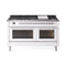 ILVE 60-inch Professional Plus II Propane Gas Dual Fuel Range with 9 Burners, Griddle, and Triple Glass Door Oven in White (UP60FWMPWHLP)
