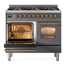 ILVE Nostalgie II Limited Edition 40-Inch Dual Fuel Range with 6 Gas Brass Burners and Electric Oven in Matte Graphite (UPD406NMPMGG)