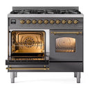 ILVE Nostalgie II Limited Edition 40-Inch Natural Gas Dual Fuel Range with 6 Gas Brass Burners and Electric Oven in Matte Graphite (UPD406NMPMGG)