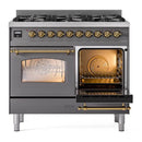 ILVE Nostalgie II Limited Edition 40-Inch Dual Fuel Range with 6 Gas Brass Burners and Electric Oven in Matte Graphite (UPD406NMPMGG)