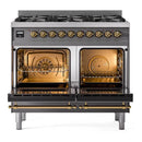 ILVE Nostalgie II Limited Edition 40-Inch Dual Fuel Range with 6 Gas Brass Burners and Electric Oven in Matte Graphite (UPD406NMPMGG)