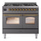ILVE Nostalgie II Limited Edition 40-Inch Dual Fuel Range with 6 Gas Brass Burners and Electric Oven in Matte Graphite (UPD406NMPMGG)