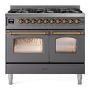 ILVE Nostalgie II Limited Edition 40-Inch Natural Gas Dual Fuel Range with 6 Gas Brass Burners and Electric Oven in Matte Graphite (UPD406NMPMGG)
