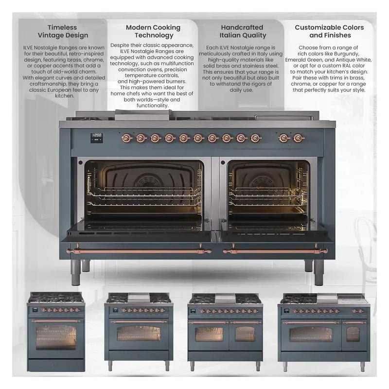 ILVE Nostalgie II Limited Edition 40-Inch Dual Fuel Range with 6 Gas Brass Burners and Electric Oven in Stainless Steel (UPD406NMPSSG)