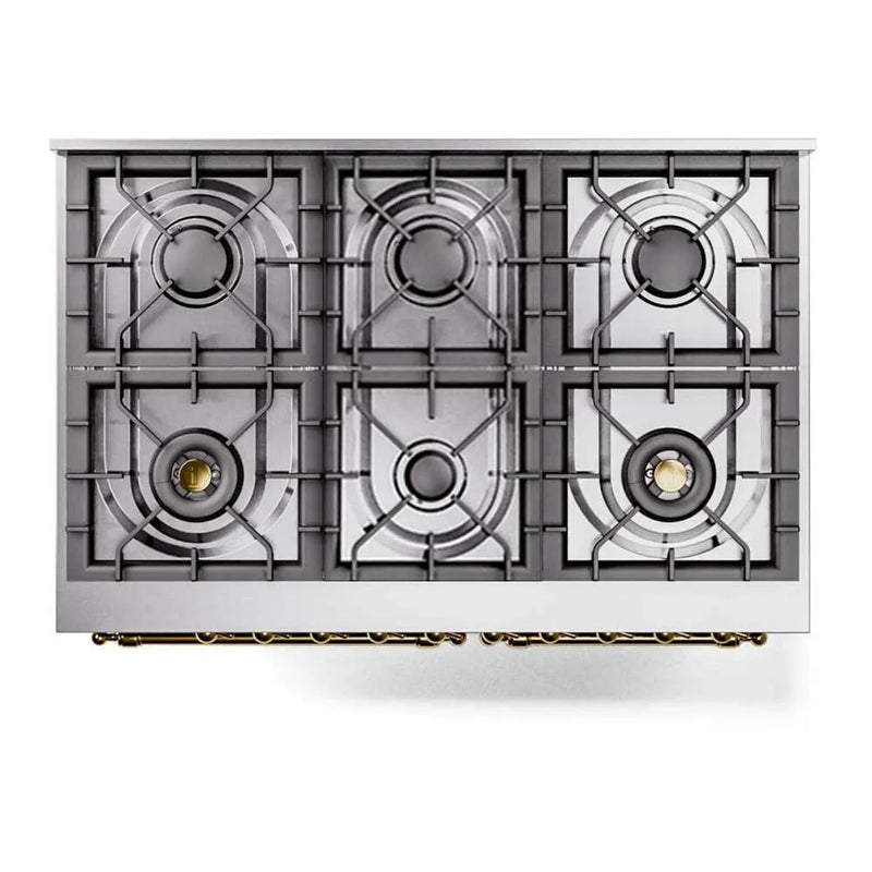 ILVE Nostalgie II Limited Edition 40-Inch Dual Fuel Range with 6 Gas Brass Burners and Electric Oven in Stainless Steel (UPD406NMPSSG)