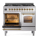 ILVE Nostalgie II Limited Edition 40-Inch Natural Gas Dual Fuel Range with 6 Gas Brass Burners and Electric Oven in Stainless Steel (UPD406NMPSSG)