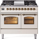 ILVE Nostalgie II 40-Inch Dual Fuel Freestanding Range in Antique White with Bronze Trim (UPD40FNMPAWBLP)