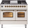 ILVE Nostalgie II 40-Inch Freestanding Natural Gas Dual Fuel Range in Antique White with Bronze Trim (UPD40FNMPAWB)