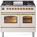 ILVE Nostalgie II 40-Inch Dual Fuel Freestanding Range in Antique White with Brass Trim (UPD40FNMPAWGLP)