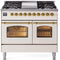 ILVE Nostalgie II 40-Inch Freestanding Natural Gas Dual Fuel Range in Antique White with Brass Trim (UPD40FNMPAWG)