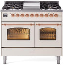 ILVE Nostalgie II 40-Inch Freestanding Natural Gas Dual Fuel Range in Antique White with Copper Trim (UPD40FNMPAWP)