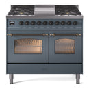 ILVE Nostalgie II 40-Inch Dual Fuel Freestanding Range in Blue Grey with Bronze Trim (UPD40FNMPBGBLP)