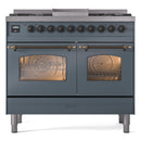 ILVE Nostalgie II 40-Inch Freestanding Natural Gas Dual Fuel Range in Blue Grey with Bronze Trim (UPD40FNMPBGB)
