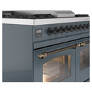 ILVE Nostalgie II 40-Inch Dual Fuel Freestanding Range in Blue Grey with Bronze Trim (UPD40FNMPBGBLP)
