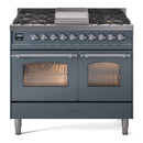 ILVE Nostalgie II 40-Inch Dual Fuel Freestanding Range in Blue Grey with Chrome Trim (UPD40FNMPBGCLP)