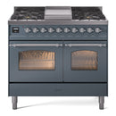 ILVE Nostalgie II 40-Inch Freestanding Natural Gas Dual Fuel Range in Blue Grey with Chrome Trim (UPD40FNMPBGC)