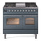 ILVE Nostalgie II 40-Inch Freestanding Natural Gas Dual Fuel Range in Blue Grey with Chrome Trim (UPD40FNMPBGC)