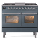 ILVE Nostalgie II 40-Inch Dual Fuel Freestanding Range in Blue Grey with Chrome Trim (UPD40FNMPBGCLP)