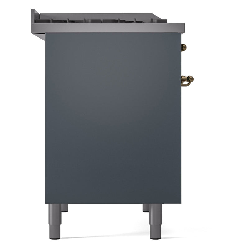 ILVE Nostalgie II 40-Inch Dual Fuel Freestanding Range in Blue Grey with Brass Trim (UPD40FNMPBGG)