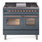 ILVE Nostalgie II 40-Inch Freestanding Natural Gas Dual Fuel Range in Blue Grey with Copper Trim (UPD40FNMPBGP)