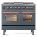 ILVE Nostalgie II 40-Inch Freestanding Natural Gas Dual Fuel Range in Blue Grey with Copper Trim (UPD40FNMPBGP)