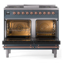 ILVE Nostalgie II 40-Inch Freestanding Natural Gas Dual Fuel Range in Blue Grey with Copper Trim (UPD40FNMPBGP)