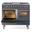 ILVE Nostalgie II 40-Inch Freestanding Natural Gas Dual Fuel Range in Blue Grey with Copper Trim (UPD40FNMPBGP)
