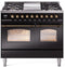 ILVE Nostalgie II 40-Inch Freestanding Natural Gas Dual Fuel Range in Glossy Black with Bronze Trim (UPD40FNMPBKB)