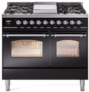 ILVE Nostalgie II 40-Inch Freestanding Natural Gas Dual Fuel Range in Glossy Black with Chrome Trim (UPD40FNMPBKC)