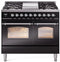 ILVE Nostalgie II 40-Inch Freestanding Natural Gas Dual Fuel Range in Glossy Black with Chrome Trim (UPD40FNMPBKC)