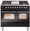 ILVE Nostalgie II 40-Inch Dual Fuel Freestanding Range in Glossy Black with Chrome Trim (UPD40FNMPBKC)