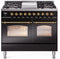 ILVE Nostalgie II 40-Inch Freestanding Natural Gas Dual Fuel Range in Glossy Black with Brass Trim (UPD40FNMPBKG)
