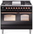 ILVE Nostalgie II 40-Inch Dual Fuel Freestanding Range in Glossy Black with Copper Trim (UPD40FNMPBKPLP)