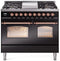 ILVE Nostalgie II 40-Inch Freestanding Natural Gas Dual Fuel Range in Glossy Black with Copper Trim (UPD40FNMPBKP)