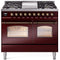 ILVE Nostalgie II 40-Inch Freestanding Natural Gas Dual Fuel Range in Burgundy with Bronze Trim (UPD40FNMPBUB)