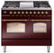 ILVE Nostalgie II 40-Inch Freestanding Natural Gas Dual Fuel Range in Burgundy with Brass Trim (UPD40FNMPBUG)