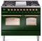 ILVE Nostalgie II 40-Inch Freestanding Natural Gas Dual Fuel Range in Emerald Green with Copper Trim (UPD40FNMPEGP)