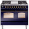 ILVE Nostalgie II 40-Inch Freestanding Natural Gas Dual Fuel Range in Midnight Blue with Bronze Trim (UPD40FNMPMBB)