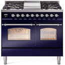 ILVE Nostalgie II 40-Inch Freestanding Natural Gas Dual Fuel Range in Midnight Blue with Chrome Trim (UPD40FNMPMBC)