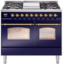 ILVE Nostalgie II 40-Inch Freestanding Natural Gas Dual Fuel Range in Midnight Blue with Brass Trim (UPD40FNMPMBG)