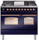 ILVE Nostalgie II 40-Inch Dual Fuel Freestanding Range in Midnight Blue with Copper Trim (UPD40FNMPMBPLP)
