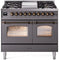 ILVE Nostalgie II 40-Inch Freestanding Natural Gas Dual Fuel Range in Matte Graphite with Bronze Trim (UPD40FNMPMGB)